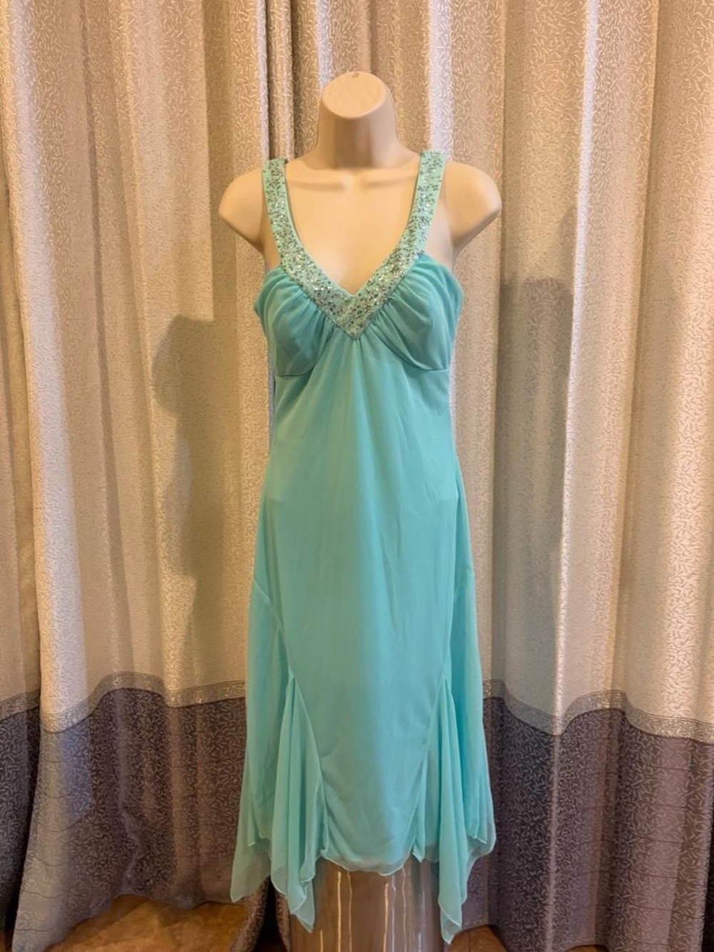 Love Tease Aqua Sleeveless V-Neck Maxi Dress with Beaded Straps